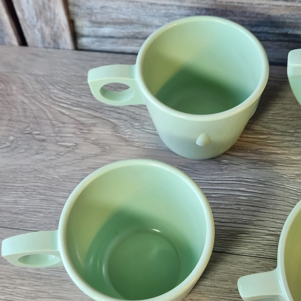 Vintage Boonton 5pc Coffee set Light Green 2 Stackable Mugs, Creamer, Sugar
